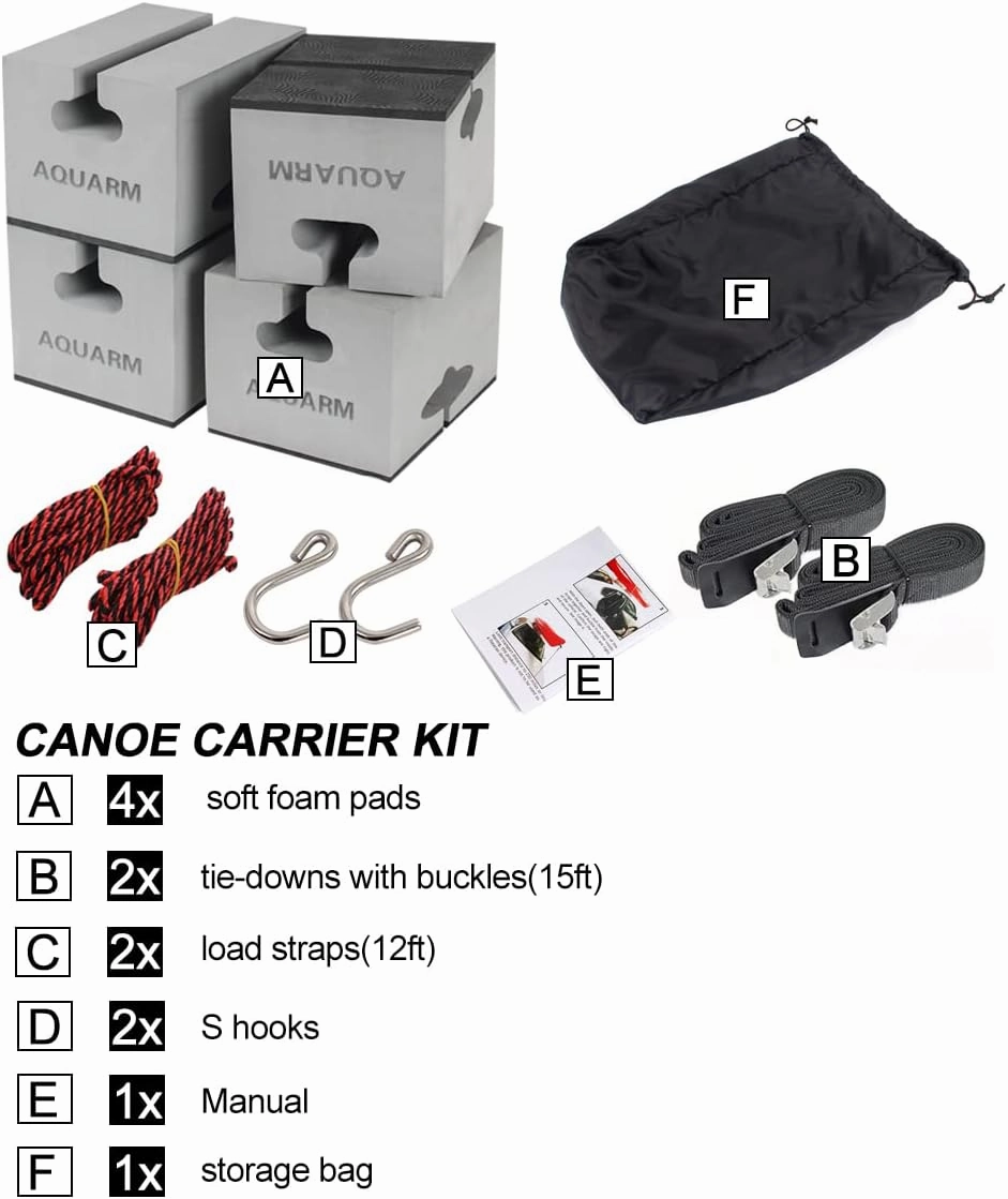 Universal Canoe Carrier Kit Canoe Foam Block for Roof Soft Standard Replacement Car Top Roof Racks Pads with Tie-Downs, 6 inch