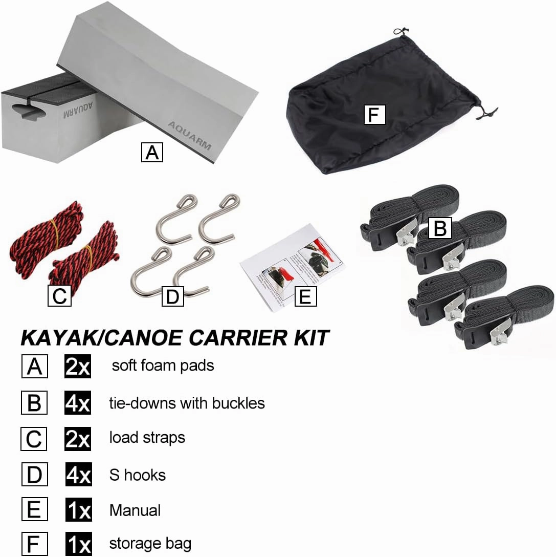 Universal Kayak Carrier Kit Kayak Foam Blocks for Roof Soft Standard Replacement Car Top Roof Racks Pads with Tie-Downs, 12 inch