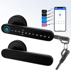 [Upgrade] Smart Lock Fingerprint Door Lock,CATCHFACE TTLock Smart Lock Smart Door Handle with App IC Card,Auto Lock,DIY Install-Perfect for Home,Apartment,Co-Working Space(Black)