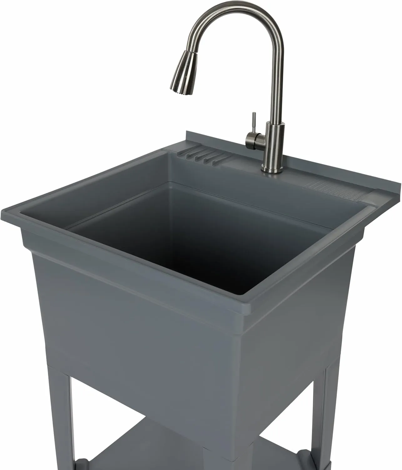 USA-Made Plastic Freestanding 24 in x 24-Inch UtilityTub Heavy Duty Compact Utility Sink Ideal for Workshop, Laundry Room, Garage, Greenhouse, Pet Wash Station (Grey)