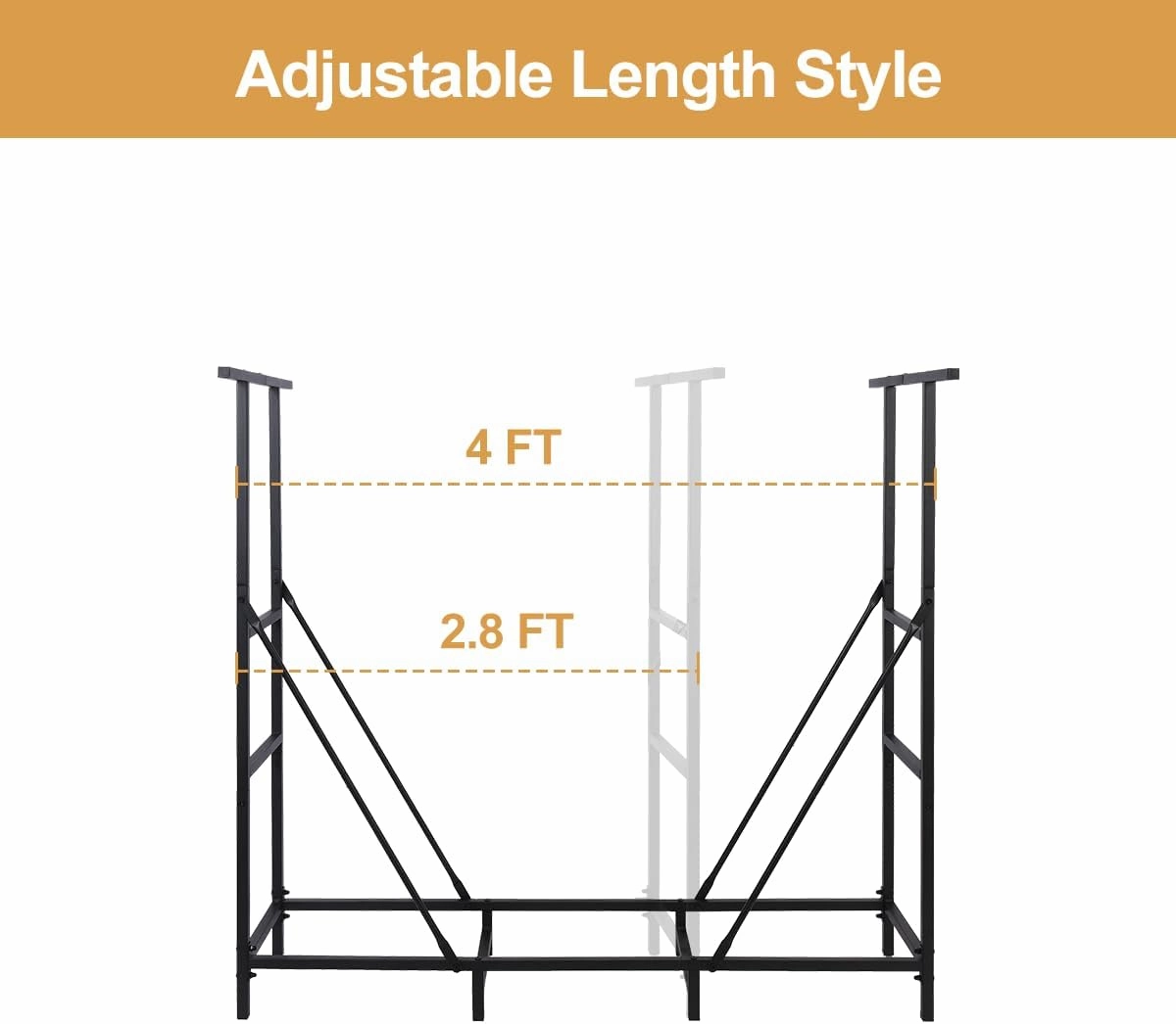 Vailge 4ft Adjustable Heavy Duty Firewood Holder, Outdoor Indoor Fireplace Metal Log Racks, with Firewood Bag Carrier, Black
