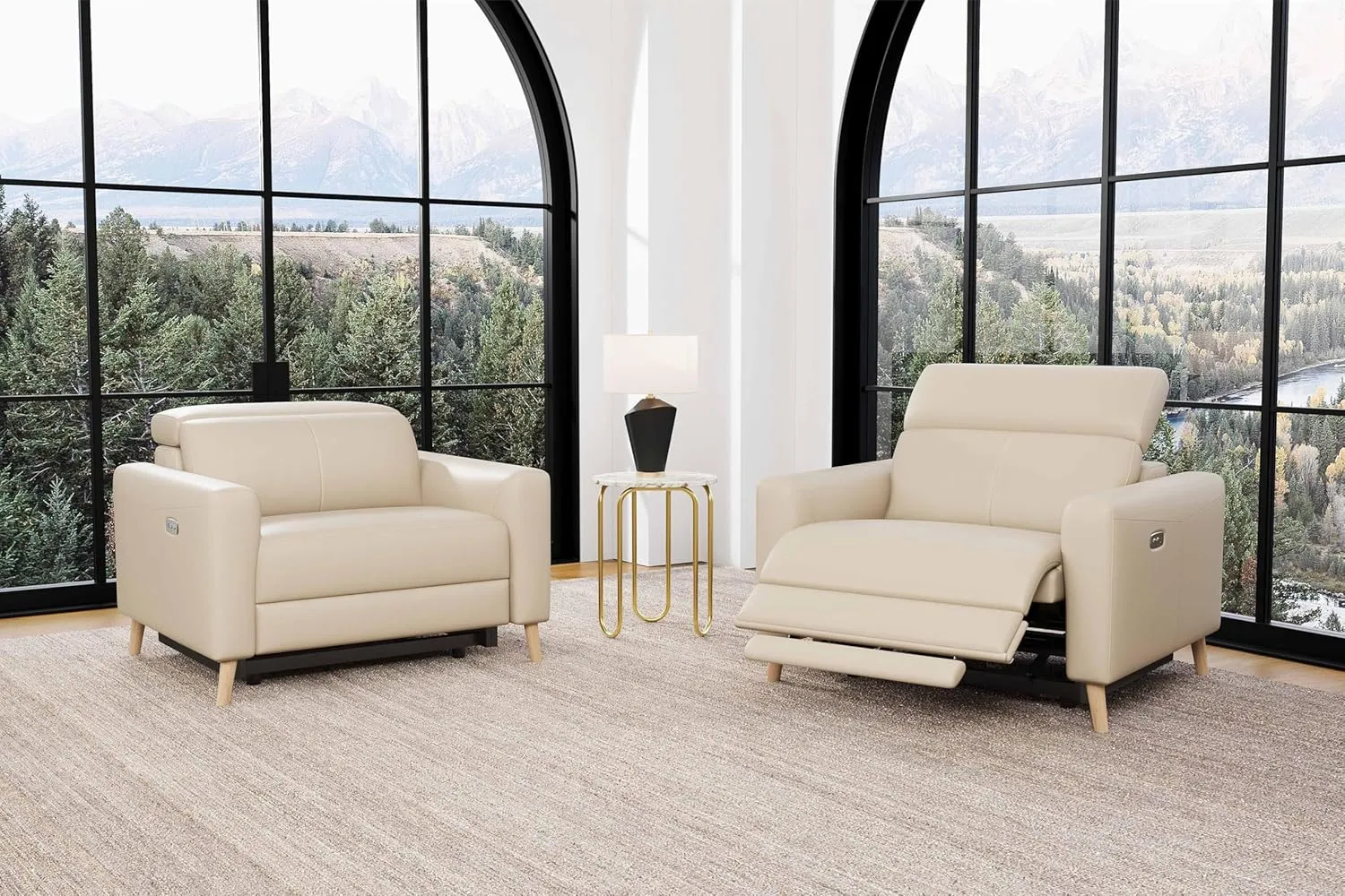Valencia Elodie Leather Reclining Accent Chair, Italian Nappa 11000 Top Grain Leather, Power Recline & Adjustable Headrests - Beige