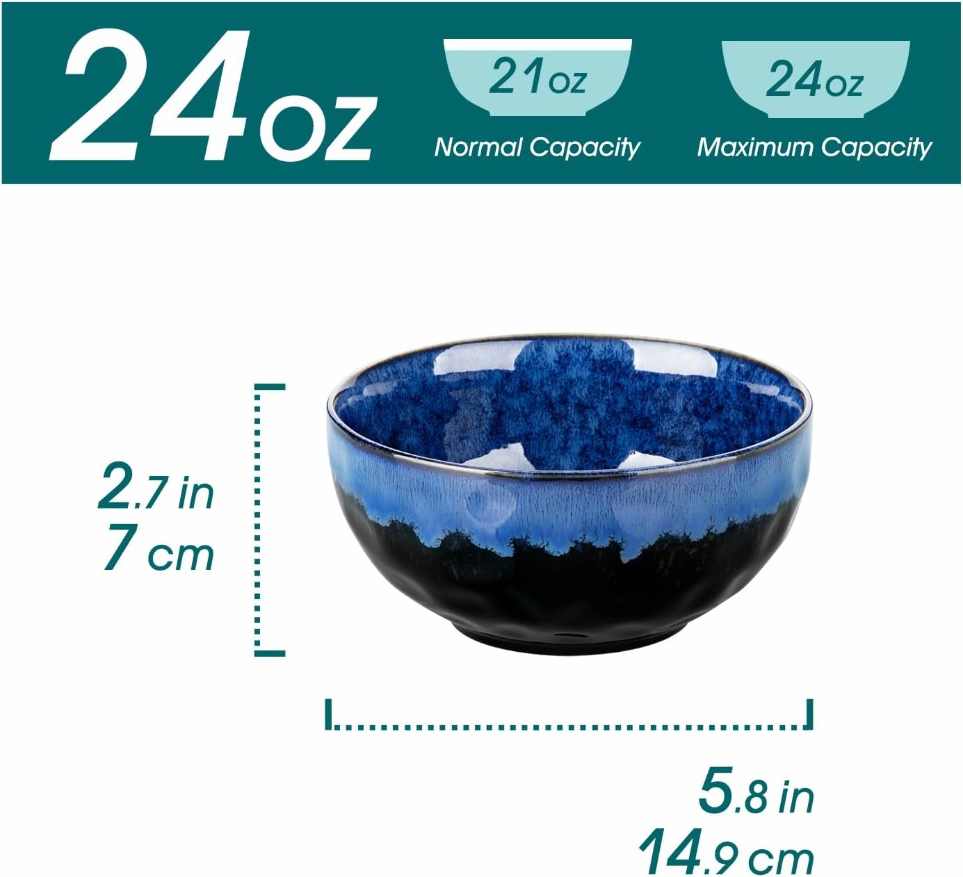 vancasso Starry 24oz Bowls for Soup, Ceramic Soup Bowls Set of 4, Blue Cereal Bowls Set for Kitchen, Salad Bowls Set, Pasta Oatmeal Bowls, Lead-free, Dishwasher & Microwave Oven Safe, Blue