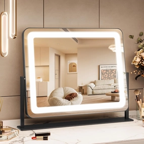 Vanity Mirror with Lights, 19.6"x15.7" LED Makeup Mirror with Lights, Large Lighted Makeup Mirror, Touch Screen, 3-Color Dimmable Desk Mirror for Bedroom, Vanity Desk, Tabletop, Dressing Room, Black