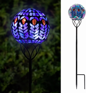 VCUTEKA Solar Lights Outdoor Garden Decor Mosaic Solar Garden Lights Waterproof Glass Ball LED Pathway Stake Light for Landscape Lawn Patio Yard Decoration 6 inch