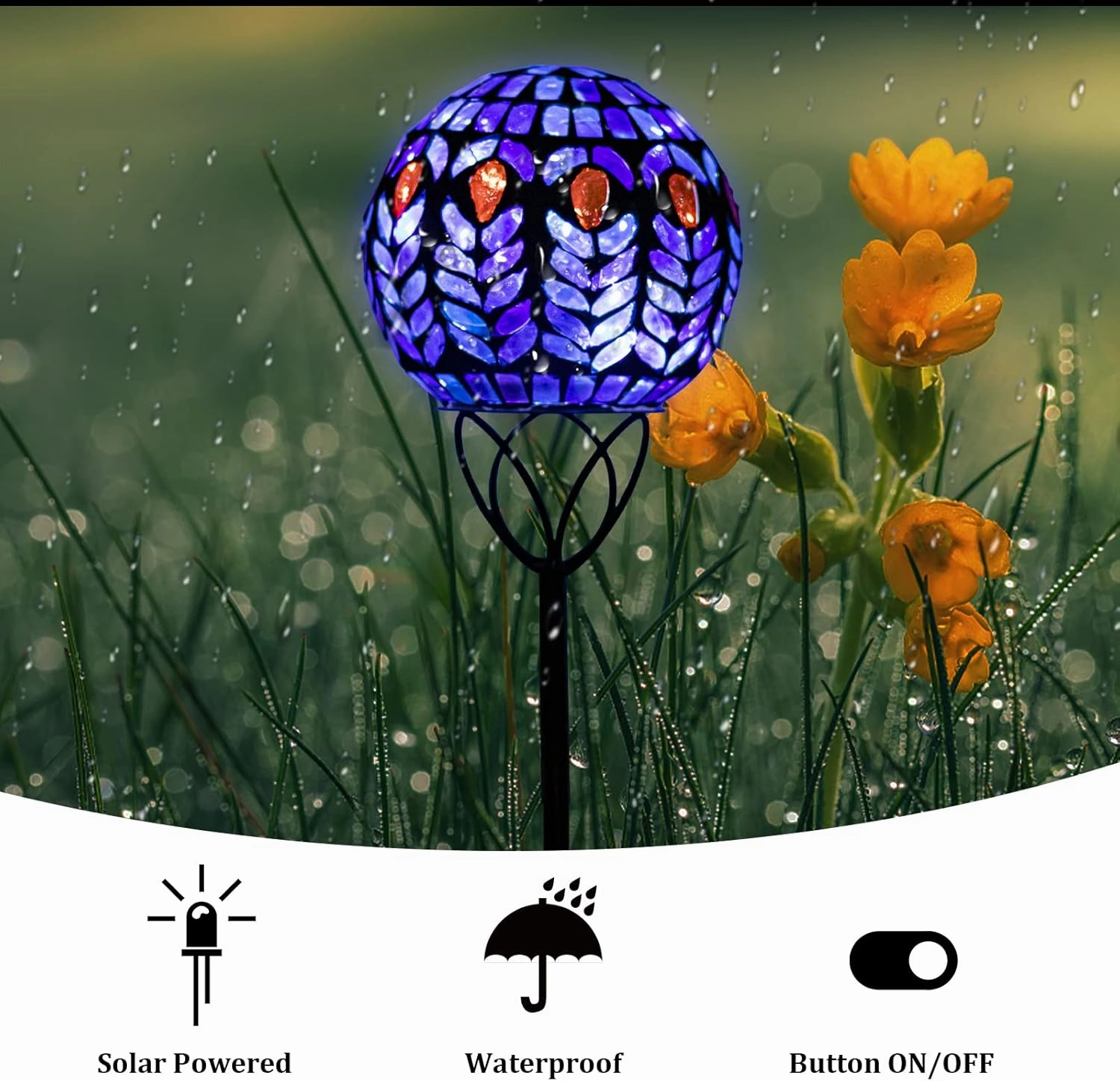 VCUTEKA Solar Lights Outdoor Garden Decor Mosaic Solar Garden Lights Waterproof Glass Ball LED Pathway Stake Light for Landscape Lawn Patio Yard Decoration 6 inch