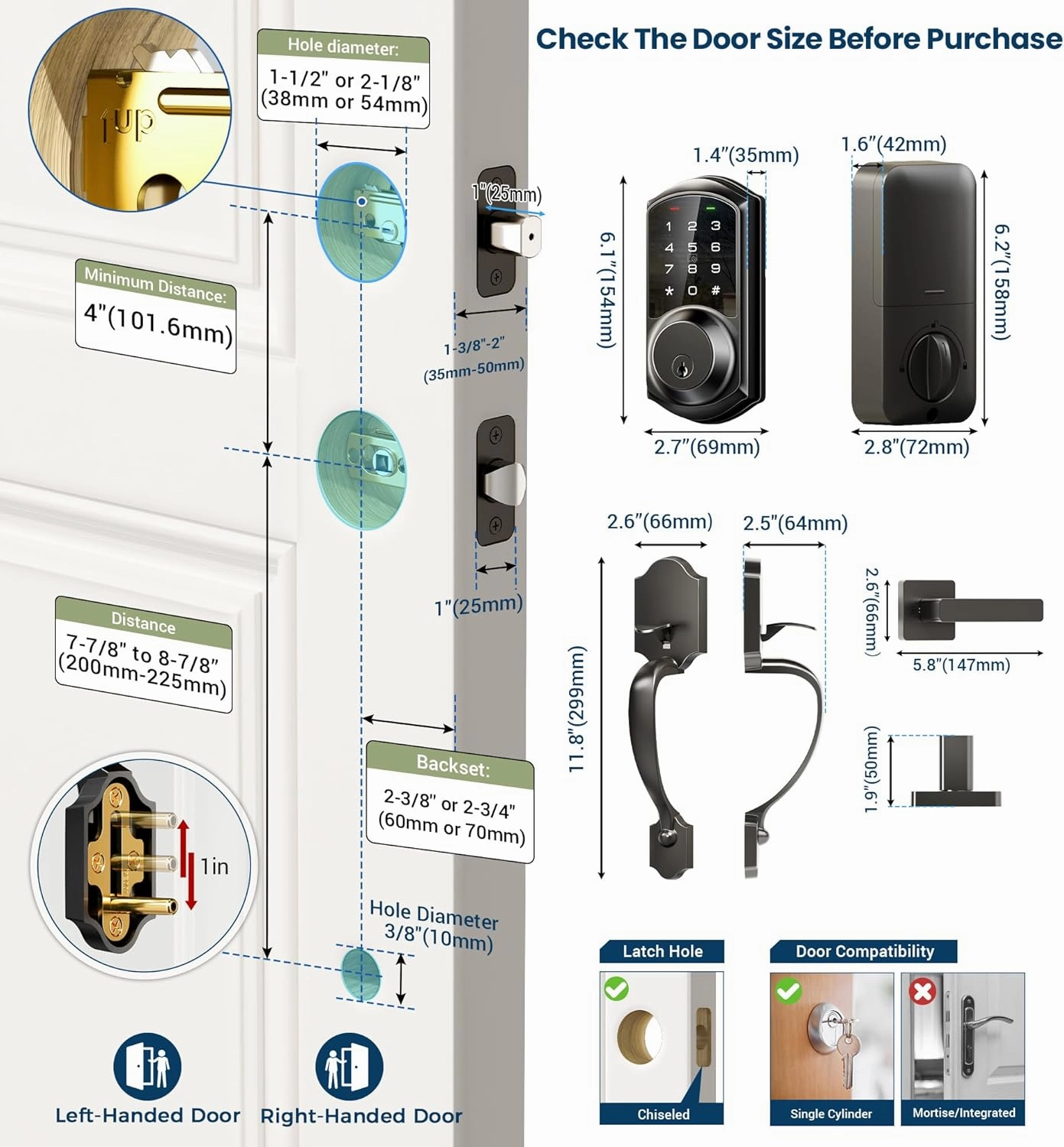 Veise VE06-H Smart Front Door Lock Set, App Control, Keyless Entry Deadbolt with Lever Handle, Electronic Digital Touchscreen Keypad, Auto Lock, Easy Install, Matte Black