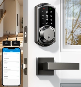 Veise VE06-L Smart Locks with 2 Lever Handle Set, App Control, Keyless Entry Deadbolt for Front Door, Electronic Digital Touchscreen Keypad, Auto Lock, Waterproof, Easy Installation, Matte Black