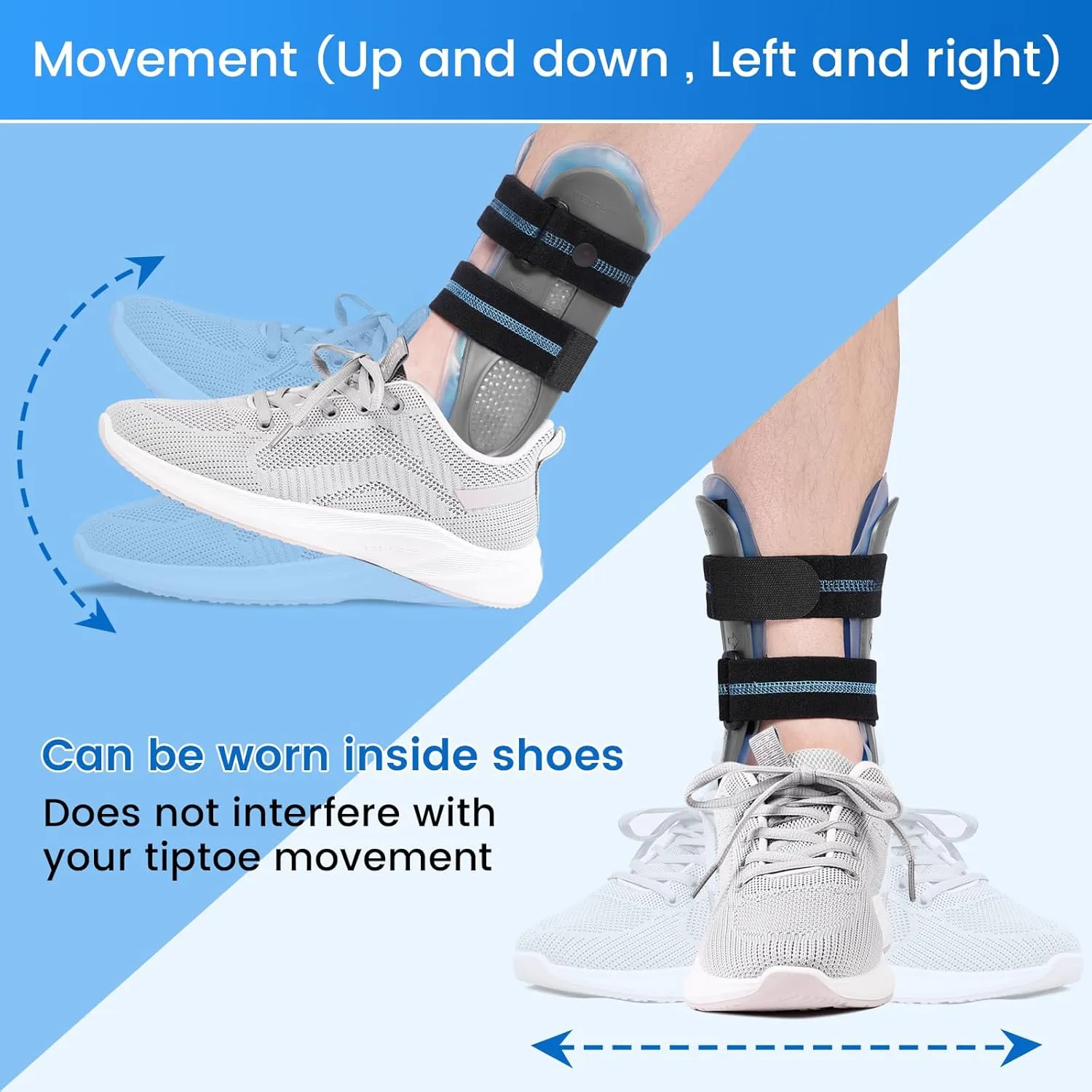 Velpeau Ankle Stabilizer Brace for Sprain, Ligament Injury (Grade 1 to 2), Tendonitis, Adjustable Stirrup Ankle Support Splint for Women and Men,Reversible Left & Right Foots,One Size (Gel Pads, Grey)