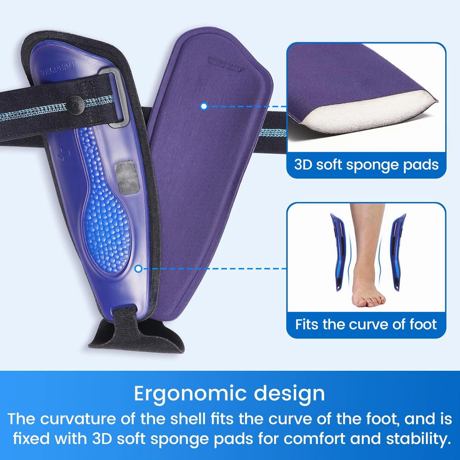 Velpeau Ankle Stabilizer Brace for Sprain, Ligament Injury (Grade 1 to 2), Tendonitis, Adjustable Stirrup Ankle Support Splint for Women and Men,Reversible Left & Right Foots,One Size(Foam Pads, Blue)