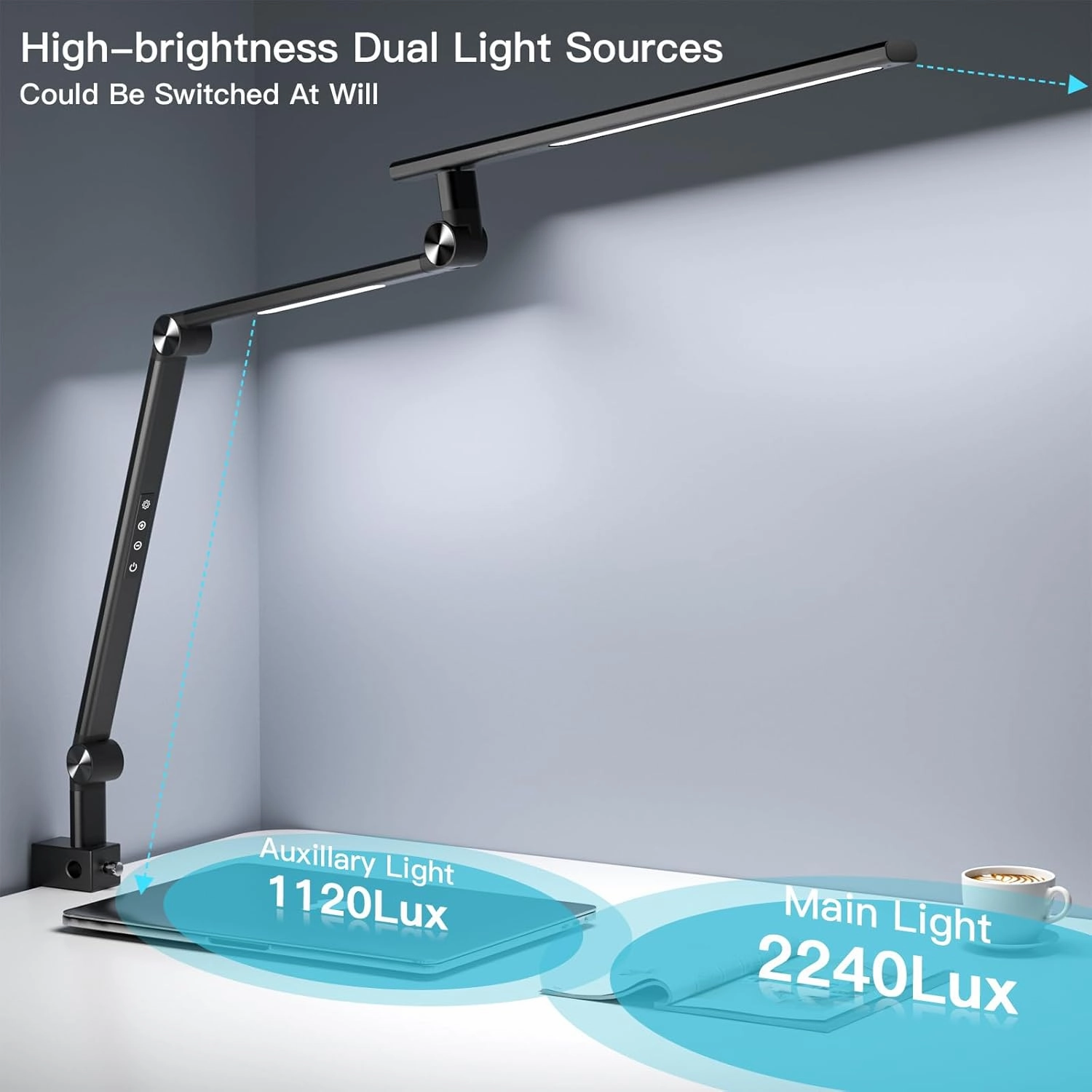 VERSKI LED Desk Lamp, Desk Light for Home Office, Dual Light Source 18W Brightest, Eye-Caring Optical Lens, Office Lamp, 5 Color Modes & Brightness, Aluminum Alloy Drafting Light, Clamp Lamp