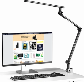 VERSKI LED Desk Lamp, Desk Light for Home Office, Dual Light Source 18W Brightest, Eye-Caring Optical Lens, Office Lamp, 5 Color Modes & Brightness, Aluminum Alloy Drafting Light, Clamp Lamp