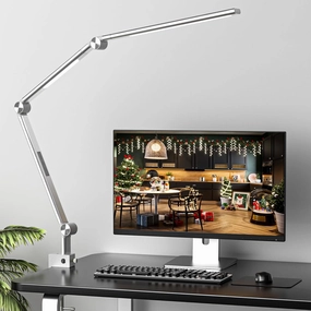 VERSKI LED Desk Lamp With Dual Light Source, Eye-Caring Optical Lens, 5 Color Modes & Brightness, 18W Brightest, Swing Arm Office Lamp, Clamp Lamp for Home Office, Work and Task