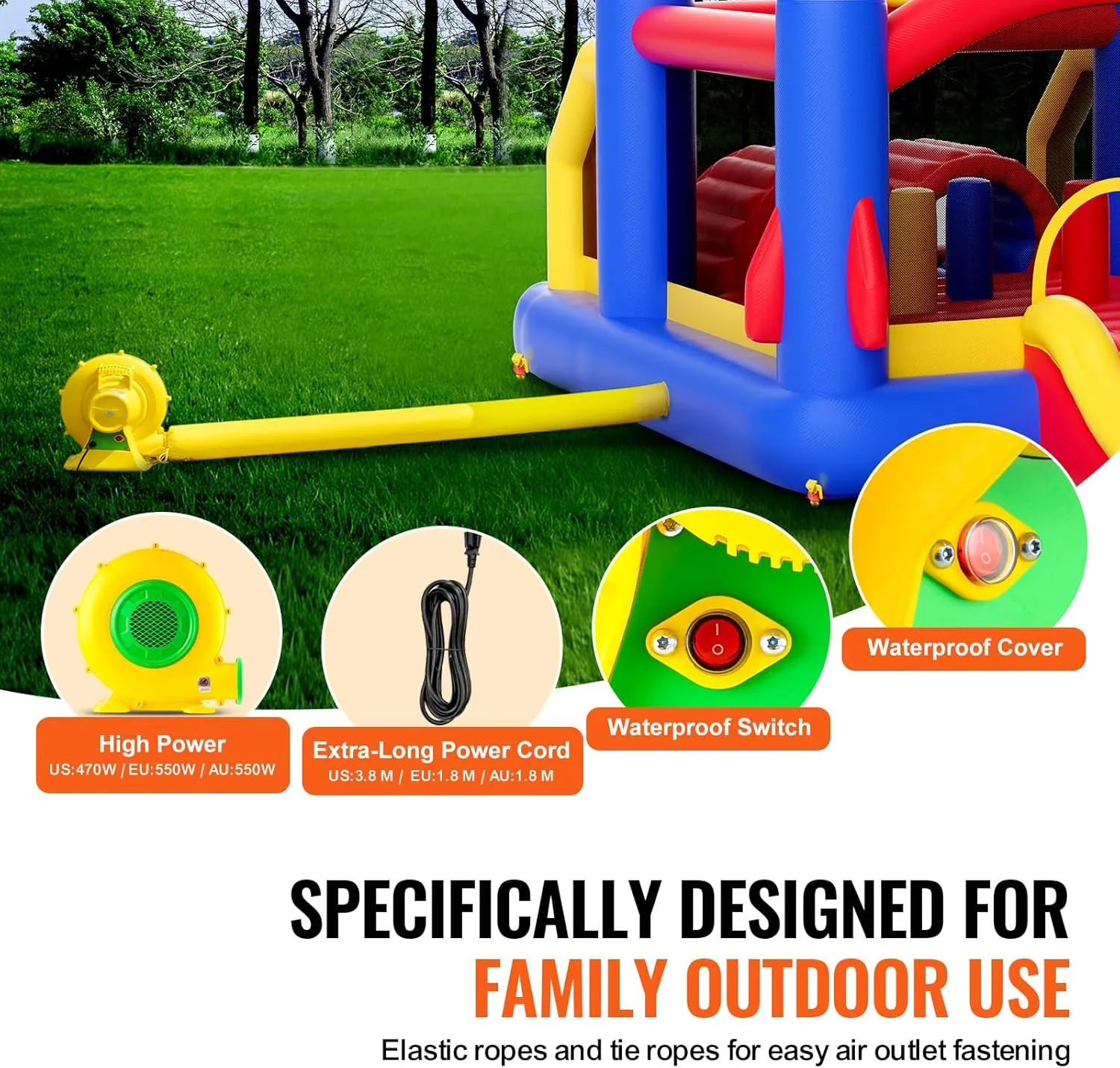 VEVOR Outdoor Toys for Kids 5-12, Bounce House for Kids, Inflatable Nightclub Halloween Bounce House with Slide, Blower and Storage Bag, Birthday Christmas Party Gifts, 160x94x96 inch
