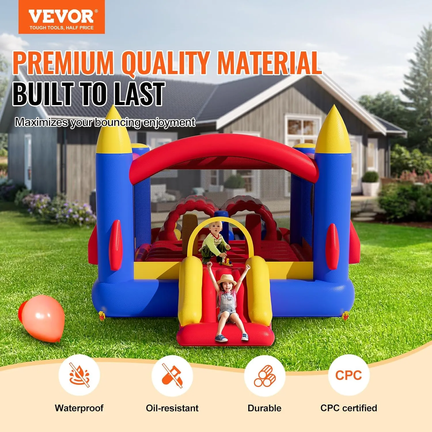 VEVOR Outdoor Toys for Kids 5-12, Bounce House for Kids, Inflatable Nightclub Halloween Bounce House with Slide, Blower and Storage Bag, Birthday Christmas Party Gifts, 160x94x96 inch