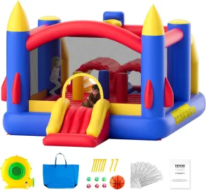 VEVOR Outdoor Toys for Kids 5-12, Bounce House for Kids, Inflatable Nightclub Halloween Bounce House with Slide, Blower and Storage Bag, Birthday Christmas Party Gifts, 160x94x96 inch