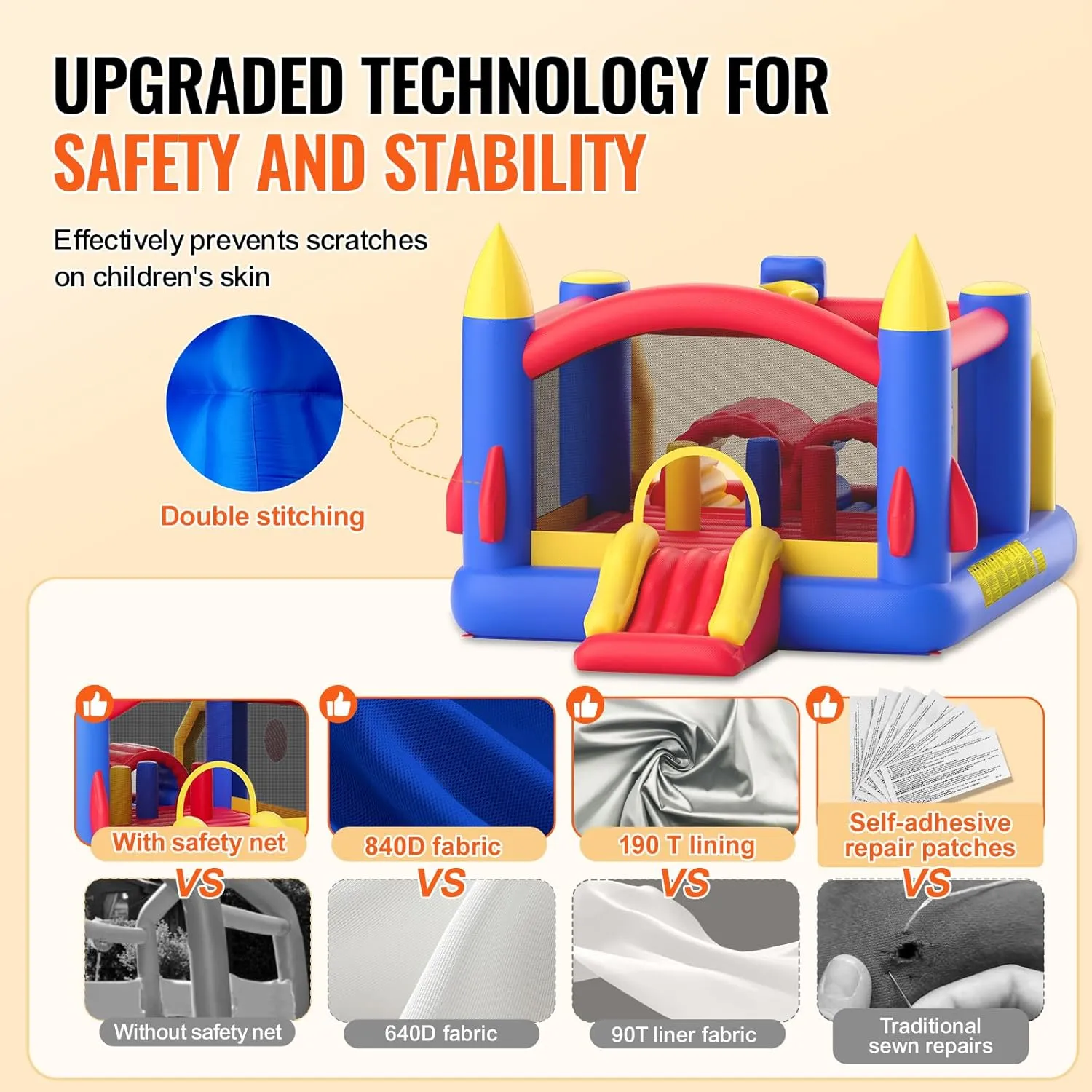 VEVOR Outdoor Toys for Kids 5-12, Bounce House for Kids, Inflatable Nightclub Halloween Bounce House with Slide, Blower and Storage Bag, Birthday Christmas Party Gifts, 160x94x96 inch