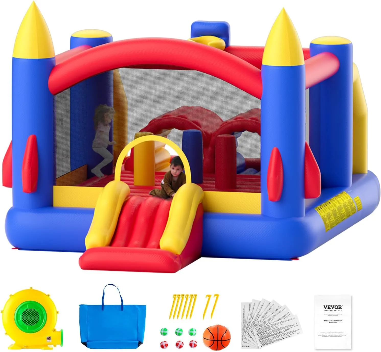 VEVOR Outdoor Toys for Kids 5-12, Bounce House for Kids, Inflatable Nightclub Halloween Bounce House with Slide, Blower and Storage Bag, Birthday Christmas Party Gifts, 160x94x96 inch