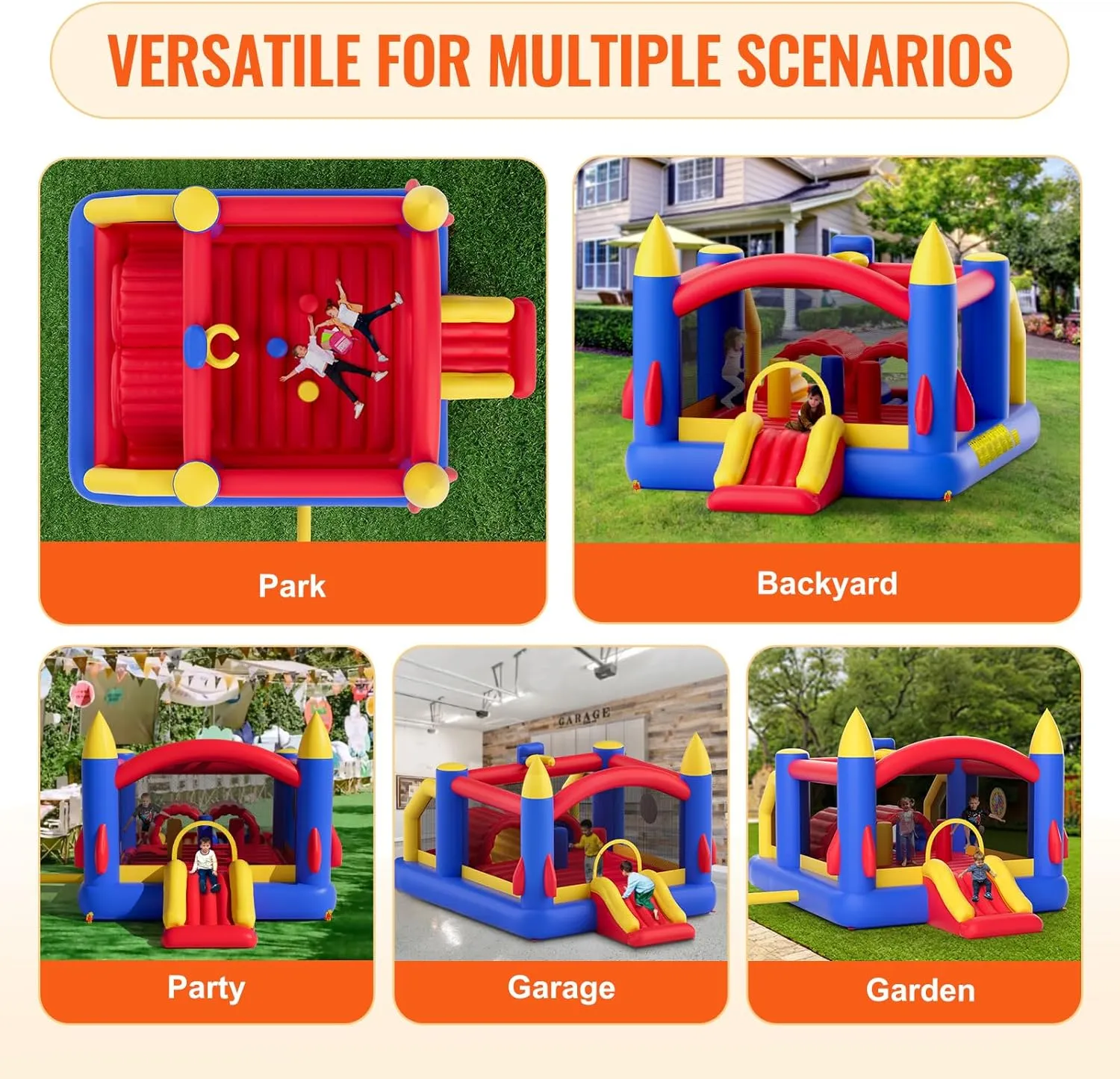 VEVOR Outdoor Toys for Kids 5-12, Bounce House for Kids, Inflatable Nightclub Halloween Bounce House with Slide, Blower and Storage Bag, Birthday Christmas Party Gifts, 160x94x96 inch