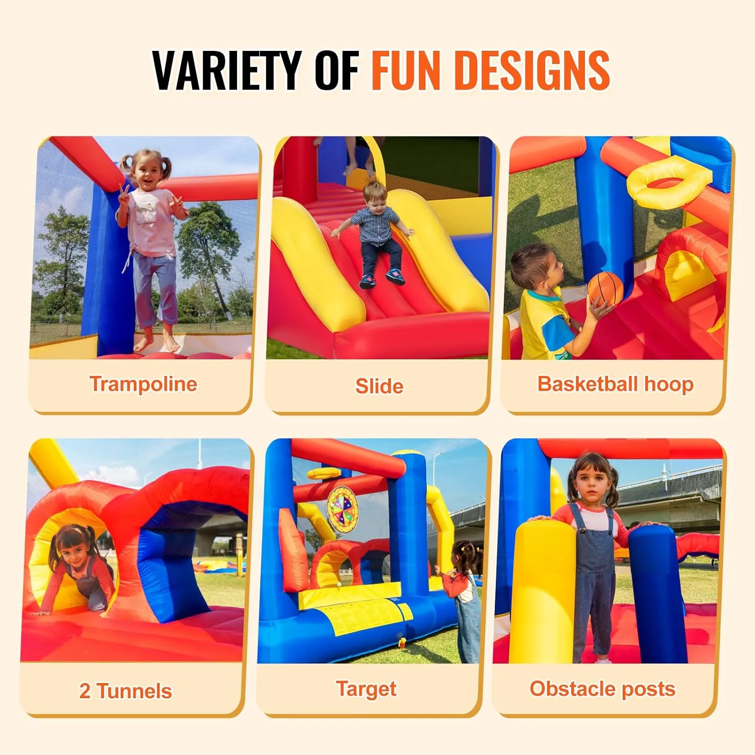 VEVOR Outdoor Toys for Kids 5-12, Bounce House for Kids, Inflatable Nightclub Halloween Bounce House with Slide, Blower and Storage Bag, Birthday Christmas Party Gifts, 160x94x96 inch
