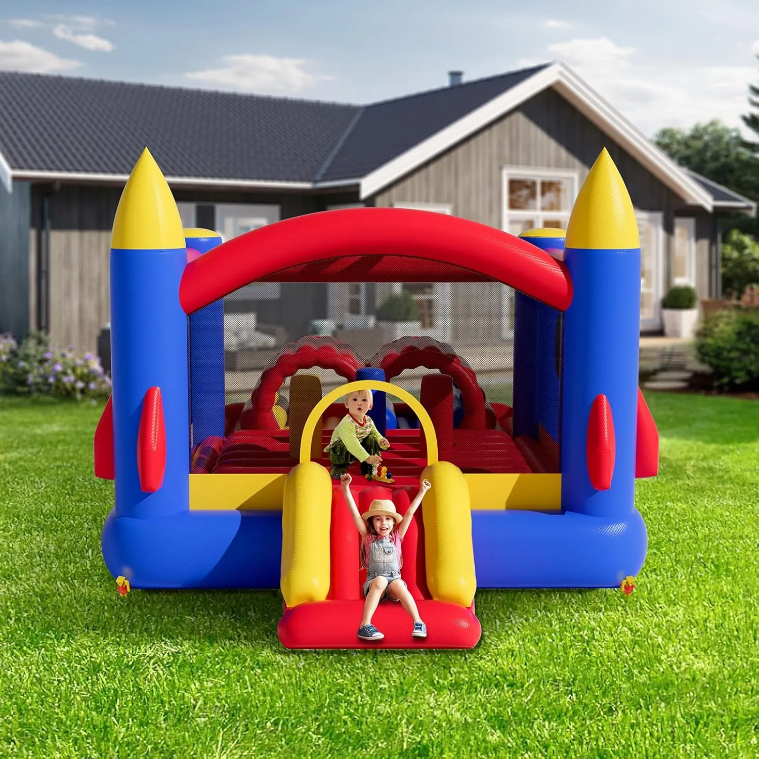 VEVOR Outdoor Toys for Kids 5-12, Bounce House for Kids, Inflatable Nightclub Halloween Bounce House with Slide, Blower and Storage Bag, Birthday Christmas Party Gifts, 160x94x96 inch
