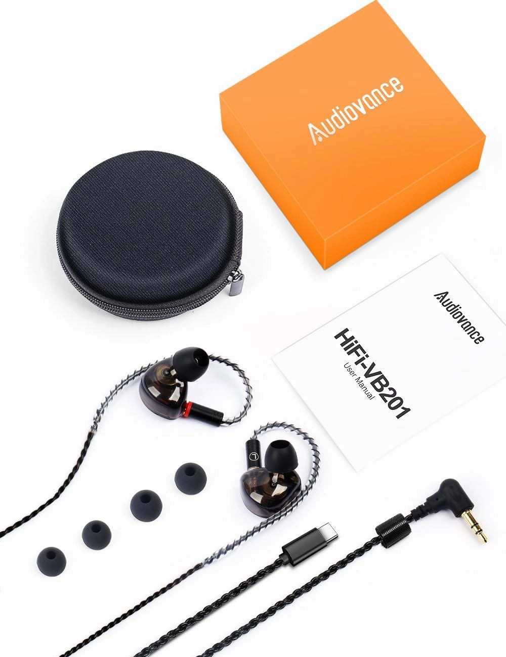 Vibes 201C Wired Earbuds in-Ear Headphones, USB C to 3.5mm Adapter & Braided Cord, Noise Isolating Bass Driven Earphones, Carry Case, Ear Buds Tips, 3.5mm Jack (Clear Brown, No Mic)