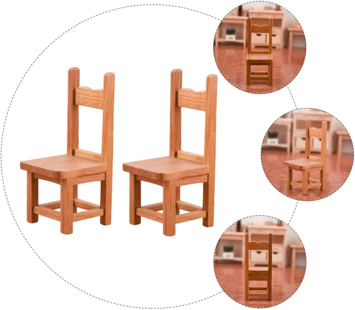 VICASKY 2sets Miniature Wooden Chair Model Delicate Dollhouse Furniture Decor for Realistic for Crafts and Photo Props 2pcs*2