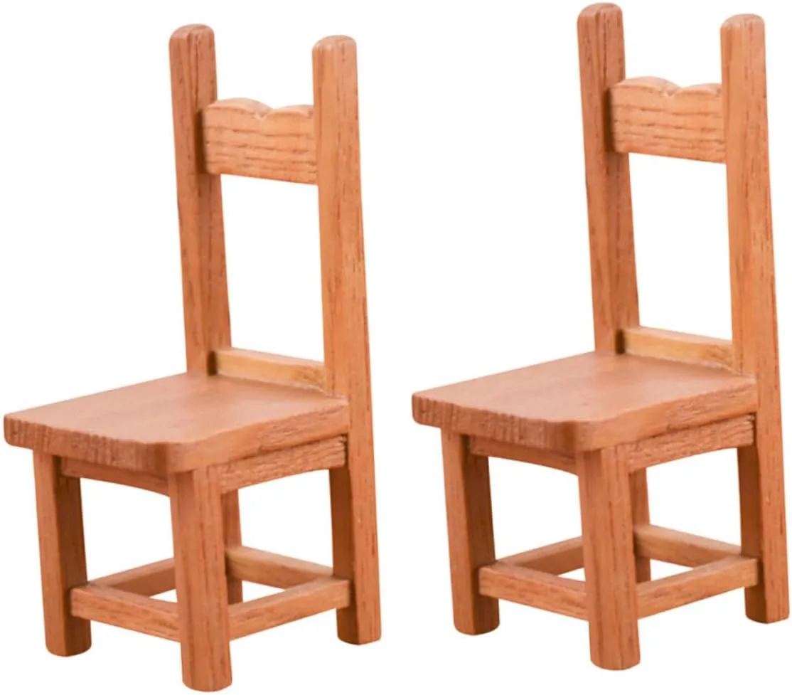 VICASKY 2sets Miniature Wooden Chair Model Delicate Dollhouse Furniture Decor for Realistic for Crafts and Photo Props 2pcs*2