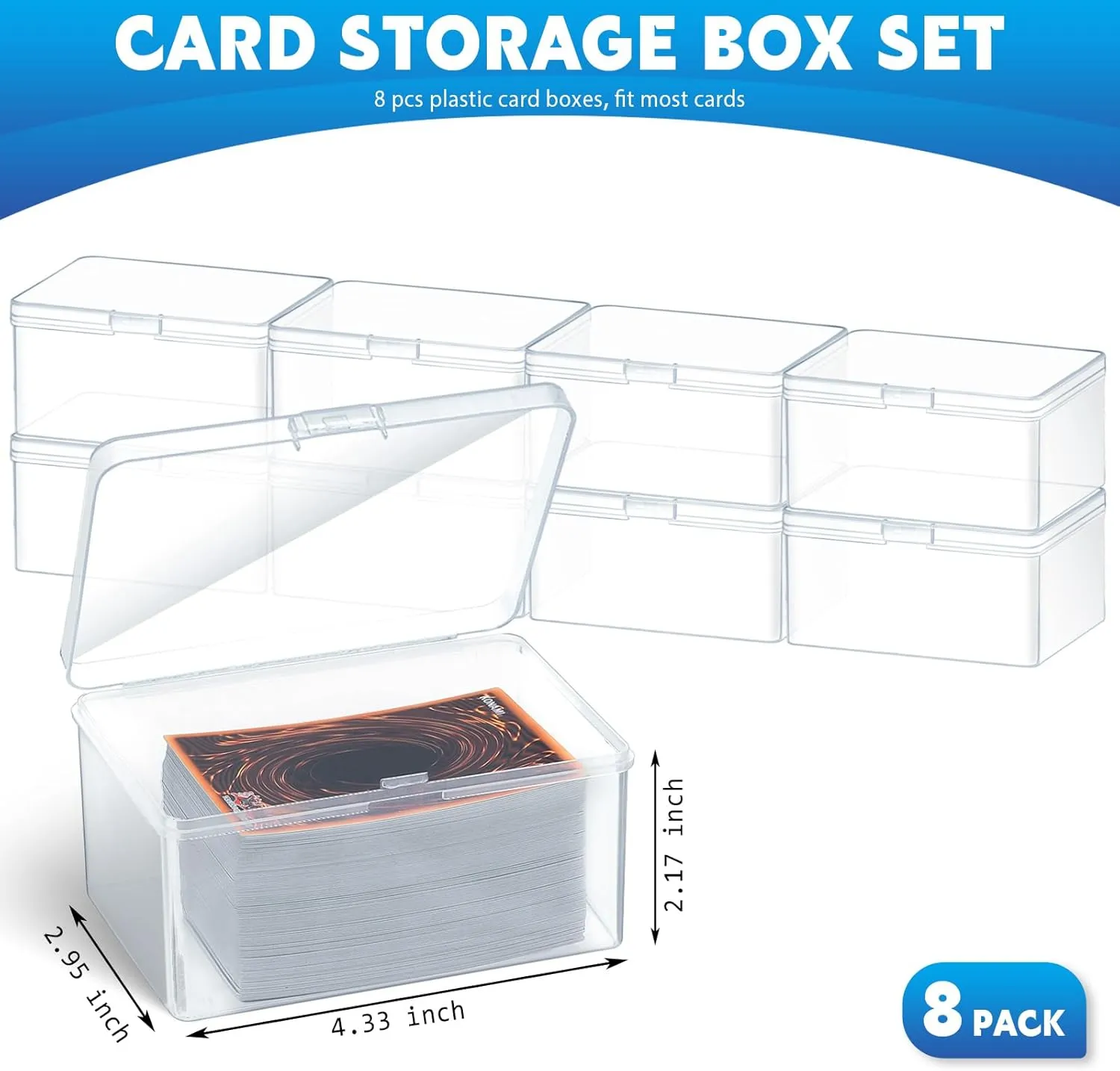 Vicenpal Playing Deck Card Storage Box Plastic Card Boxes Compatible with 100 Mtg Holder Storage Case 4.3 x 2.95 x 2.2 Inches Organizer Snap Closed Trading Games Collector(8 Pcs)