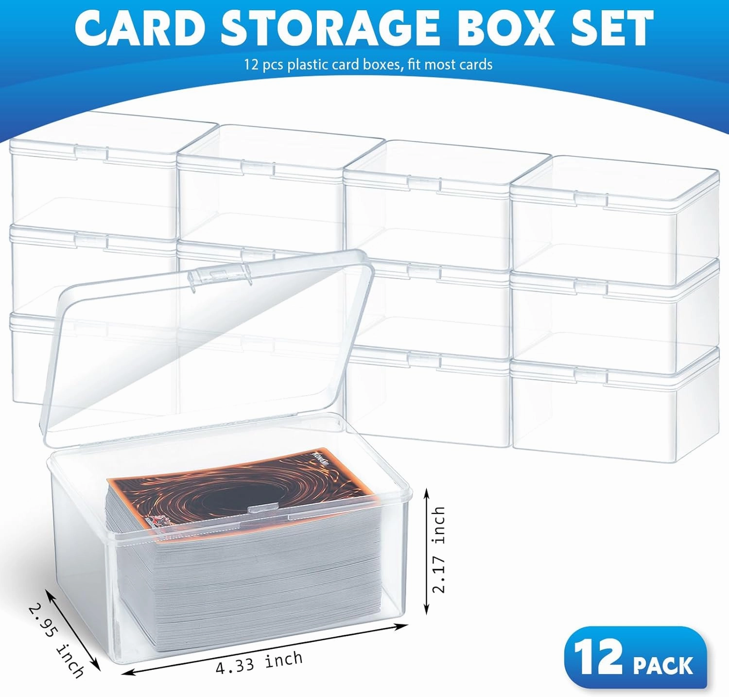 Vicenpal Playing Deck Card Storage Box Plastic Card Boxes Compatible with 100 Mtg Holder Storage Case 4.3 x 2.95 x 2.2 Inches Organizer Snap Closed Trading Games Collector(12 Pcs)