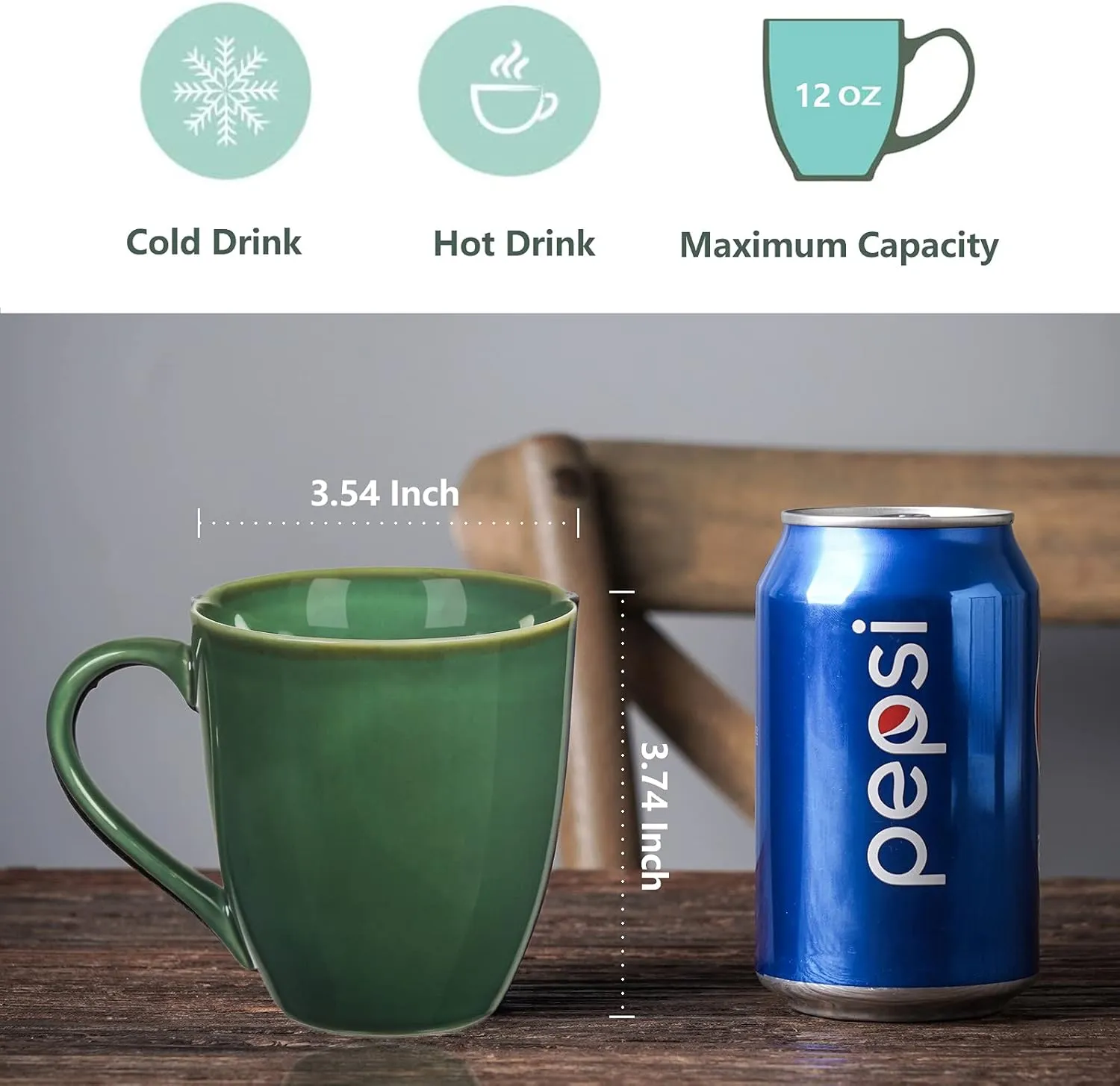 vicrays Coffee Mug Set, 12 Ounce, Set of 6, Ceramic Mug for Men, Women, Unique Glazed Mugs with Handle for Coffee, Tea, Milk, Cocoa, Cereal(Green)