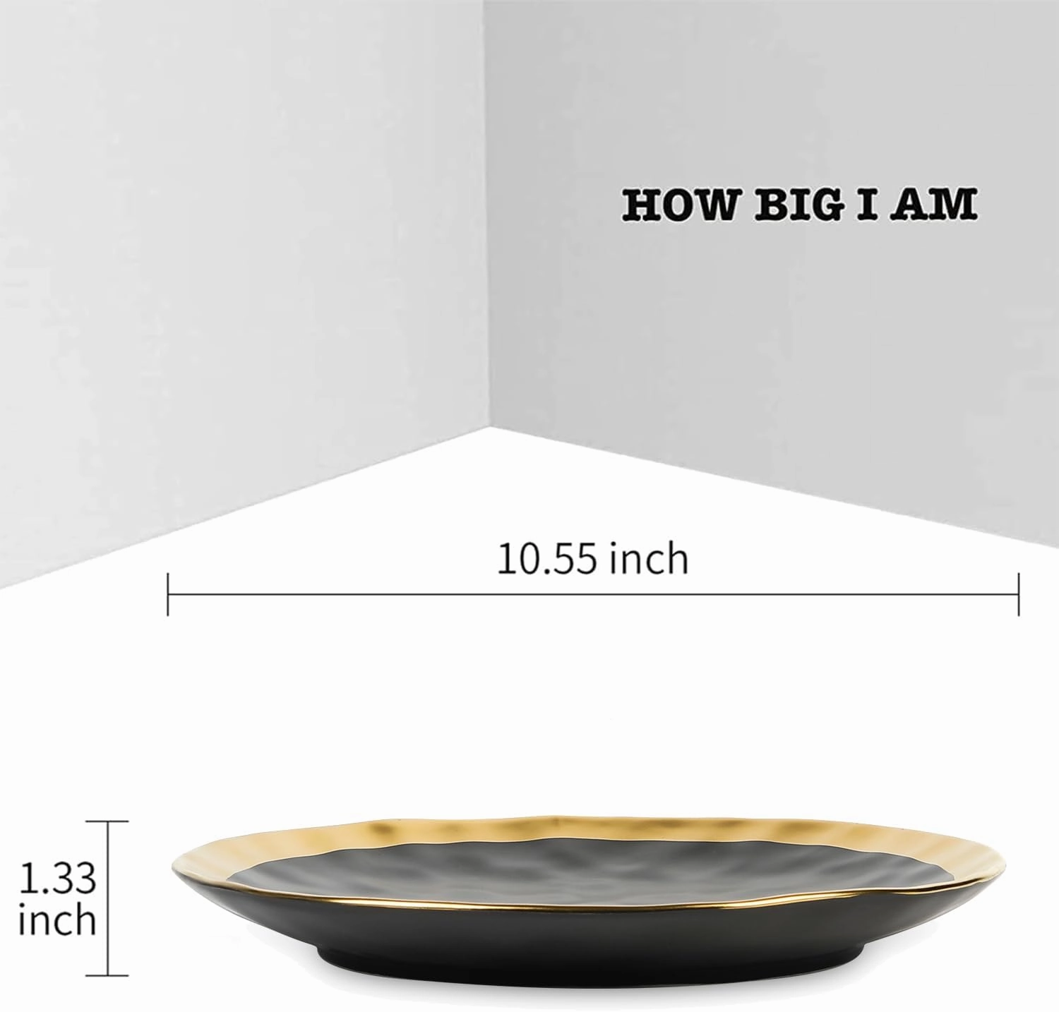 vicrays Ceramic Dinner Plates Set, 10 Inch, Set of 6, Round, Dishwasher Safe, NOT Microwave Safe, Suitable for Steak, Pasta, Home, Party, Restaurant（Black with Golden）