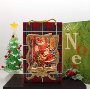 Victory Creative Christmas Holiday Illumination Santa in Shopping Bag 9.25" Musical Water Globe Glitter Spinner Battery Operated Timer & USB Light Up Xmas Snow Globe Home Decor