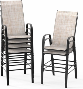 VINGLI Outdoor Bar Chairs Set of 6 – Stackable Outdoor Bar Stools with Sturdy Sling High Back and Armrests for Lawn, Courtyard, Garden, Bar, Yellow