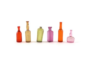 Vintage 1:12 Miniature Dollhouse Set of 6 Colorful Bottles or Decanters