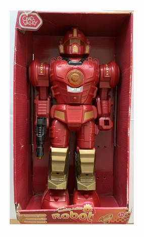 Vintage 1990s Chad Valley Electronic Walking Talking 17 Inch Tall Action Robot - Former Shop Display Item