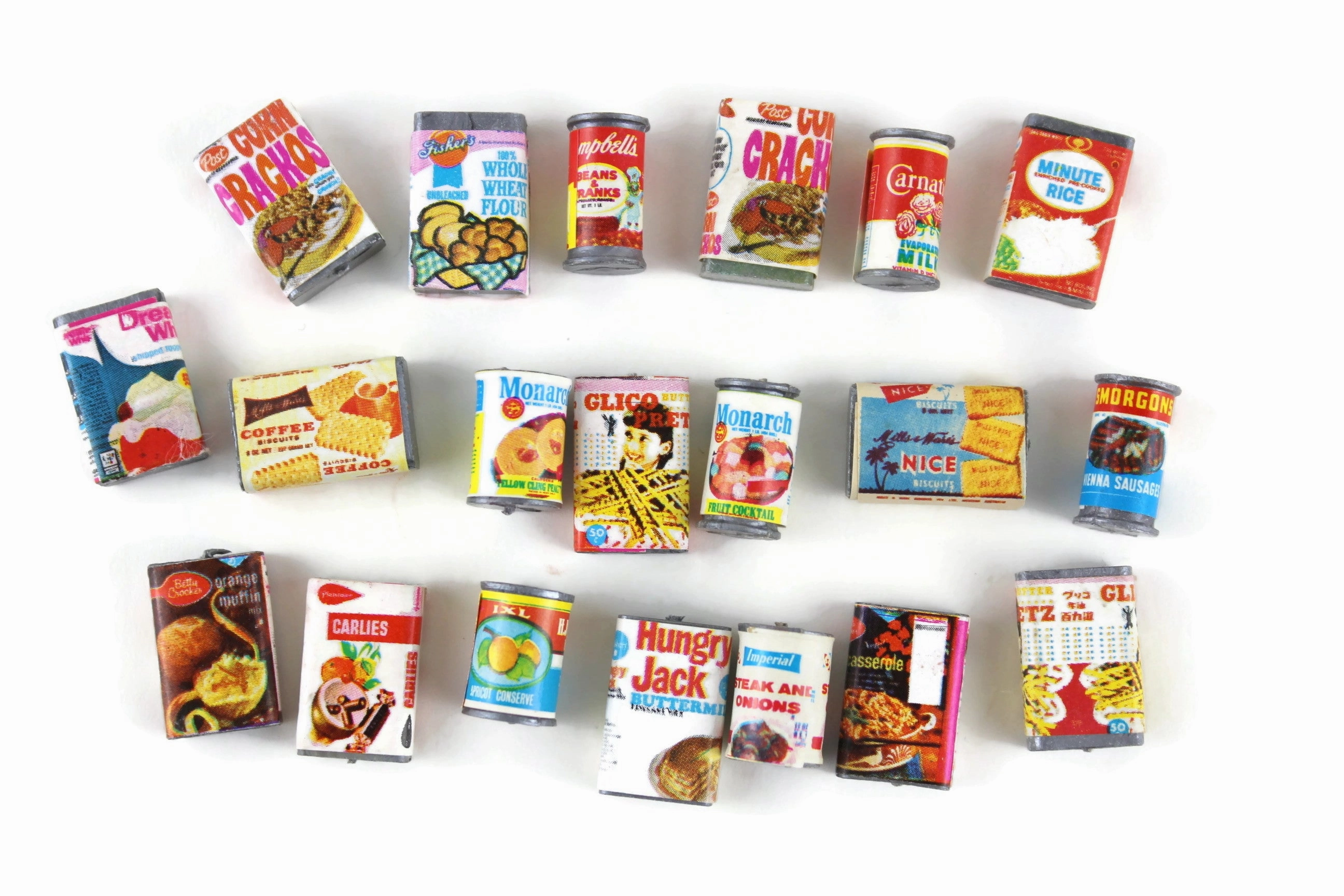 Vintage 1:12 Miniature Dollhouse Food Lot - Set of 20 Boxed Food & Cans