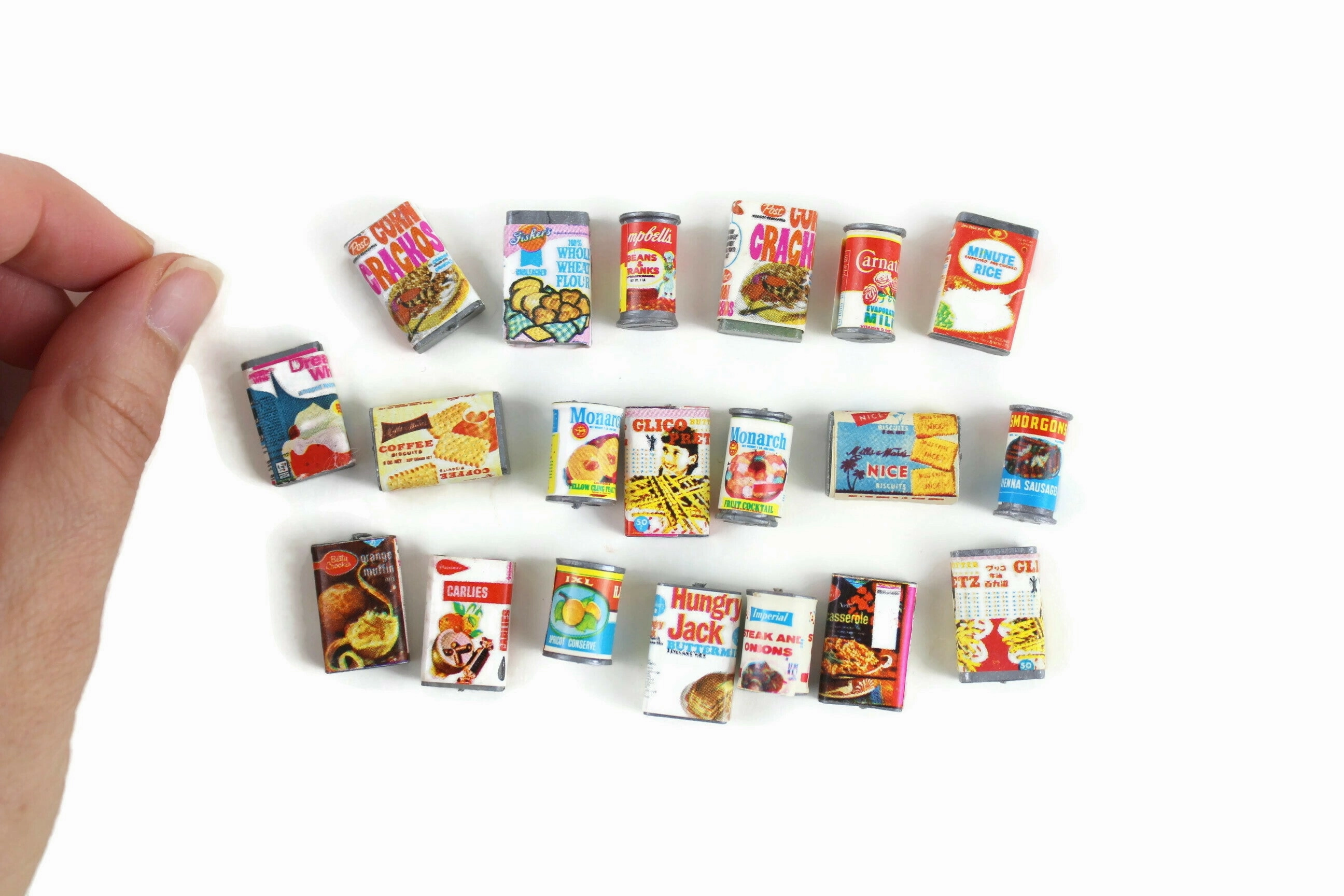 Vintage 1:12 Miniature Dollhouse Food Lot - Set of 20 Boxed Food & Cans