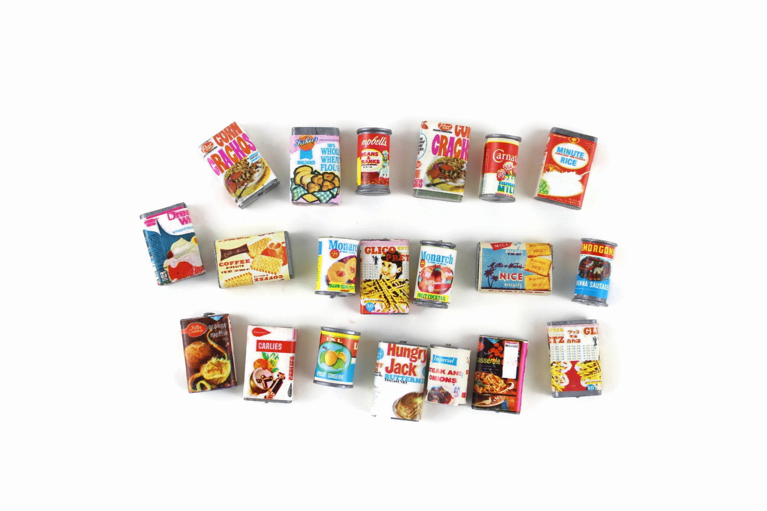 Vintage 1:12 Miniature Dollhouse Food Lot - Set of 20 Boxed Food & Cans