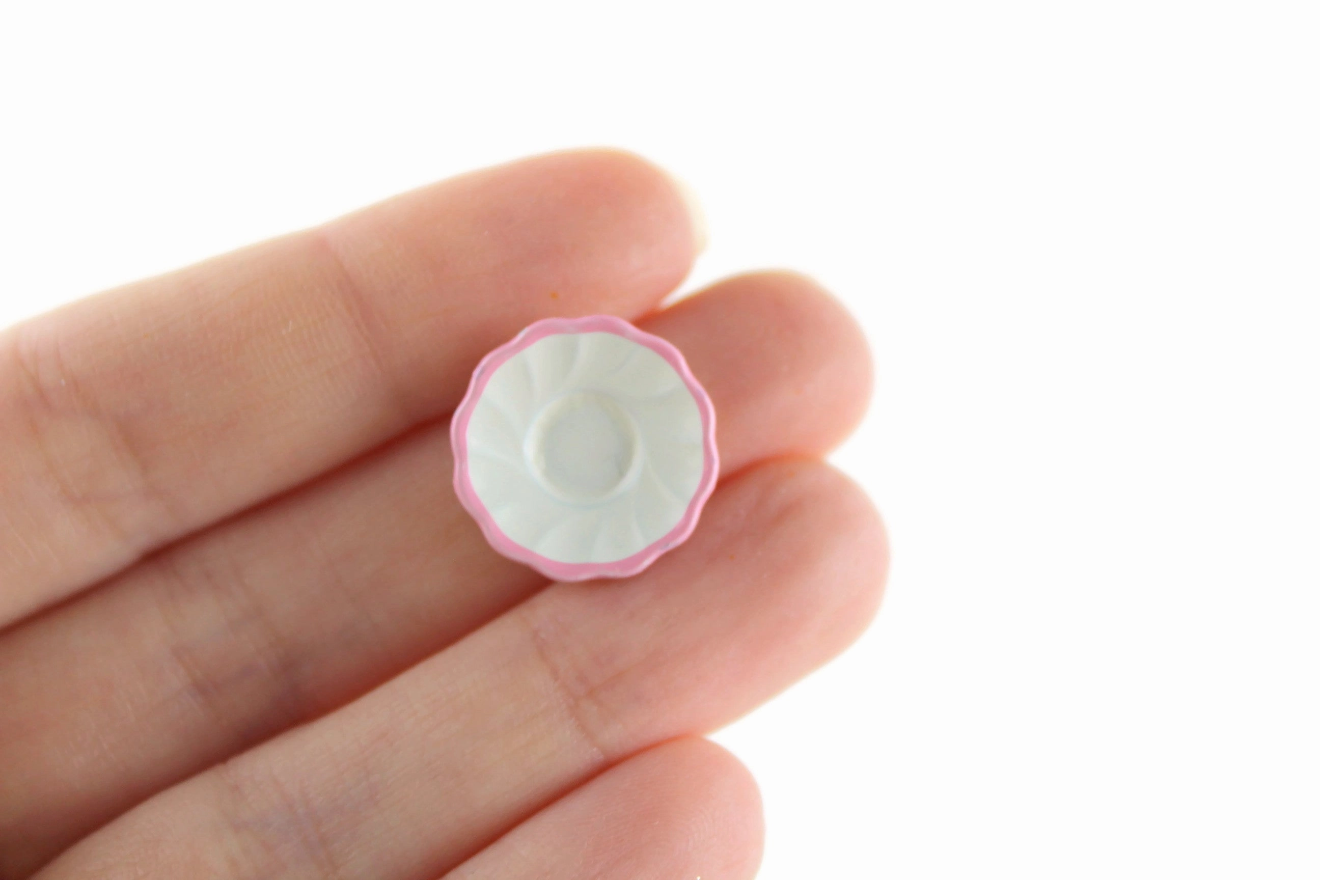 Vintage 1:12 Miniature Dollhouse White & Pink 12 Piece Dish Set, Service for 4