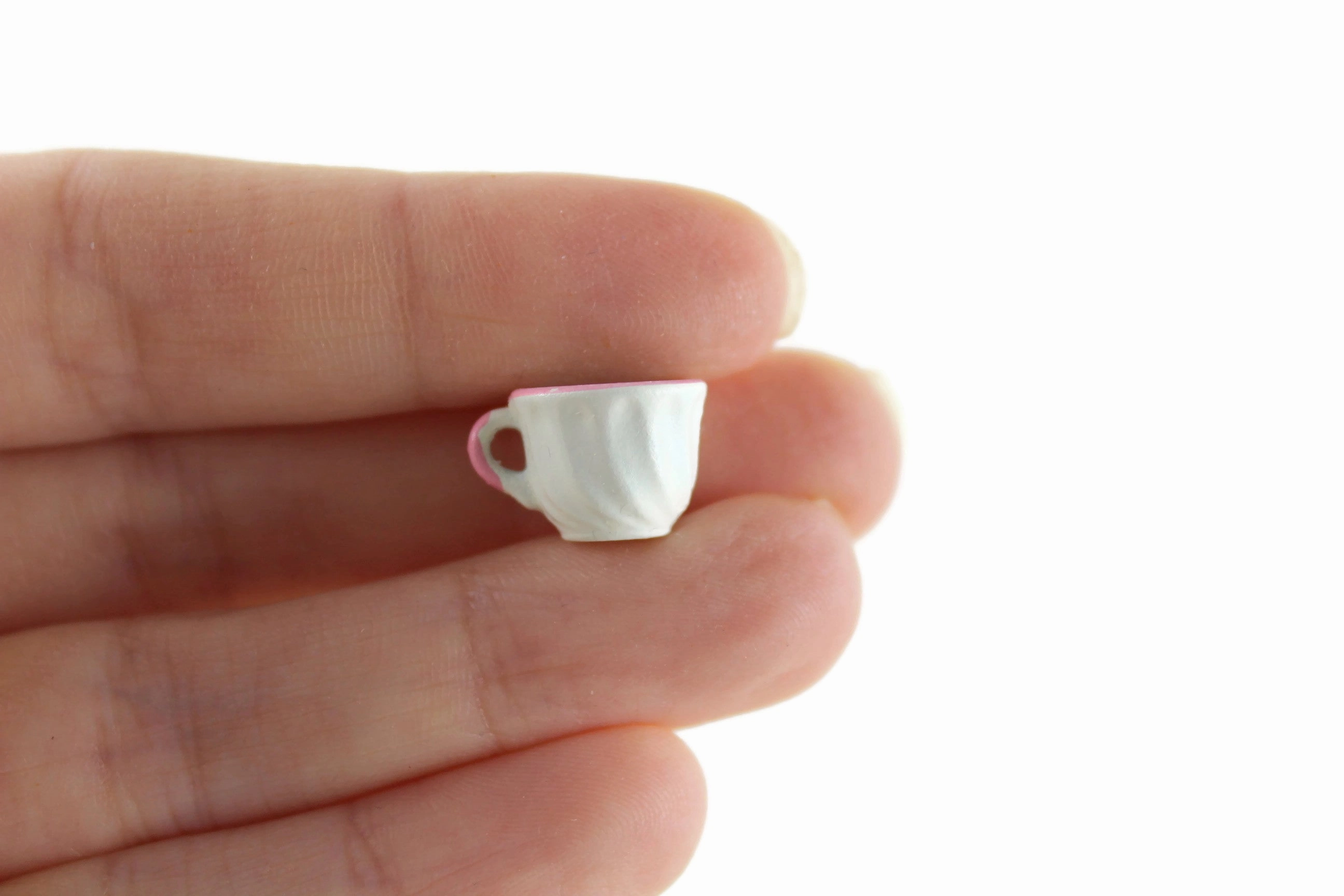 Vintage 1:12 Miniature Dollhouse White & Pink 12 Piece Dish Set, Service for 4