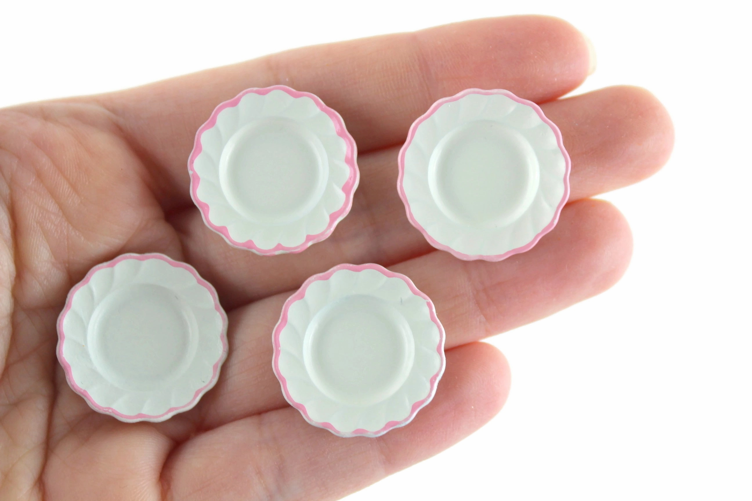 Vintage 1:12 Miniature Dollhouse White & Pink 12 Piece Dish Set, Service for 4