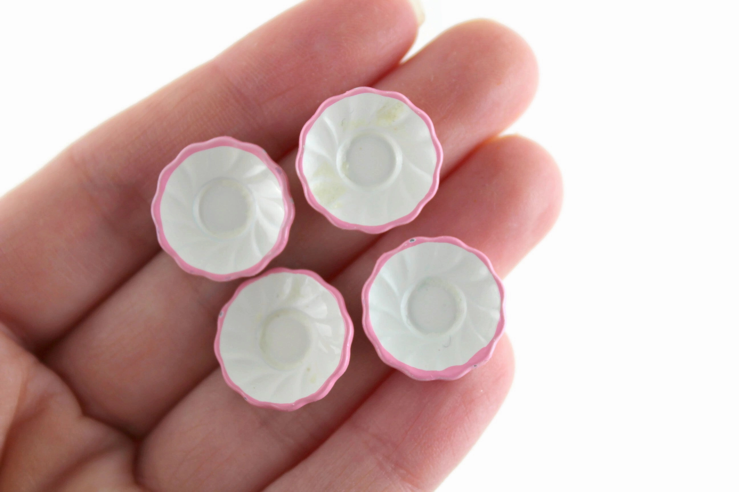 Vintage 1:12 Miniature Dollhouse White & Pink 12 Piece Dish Set, Service for 4