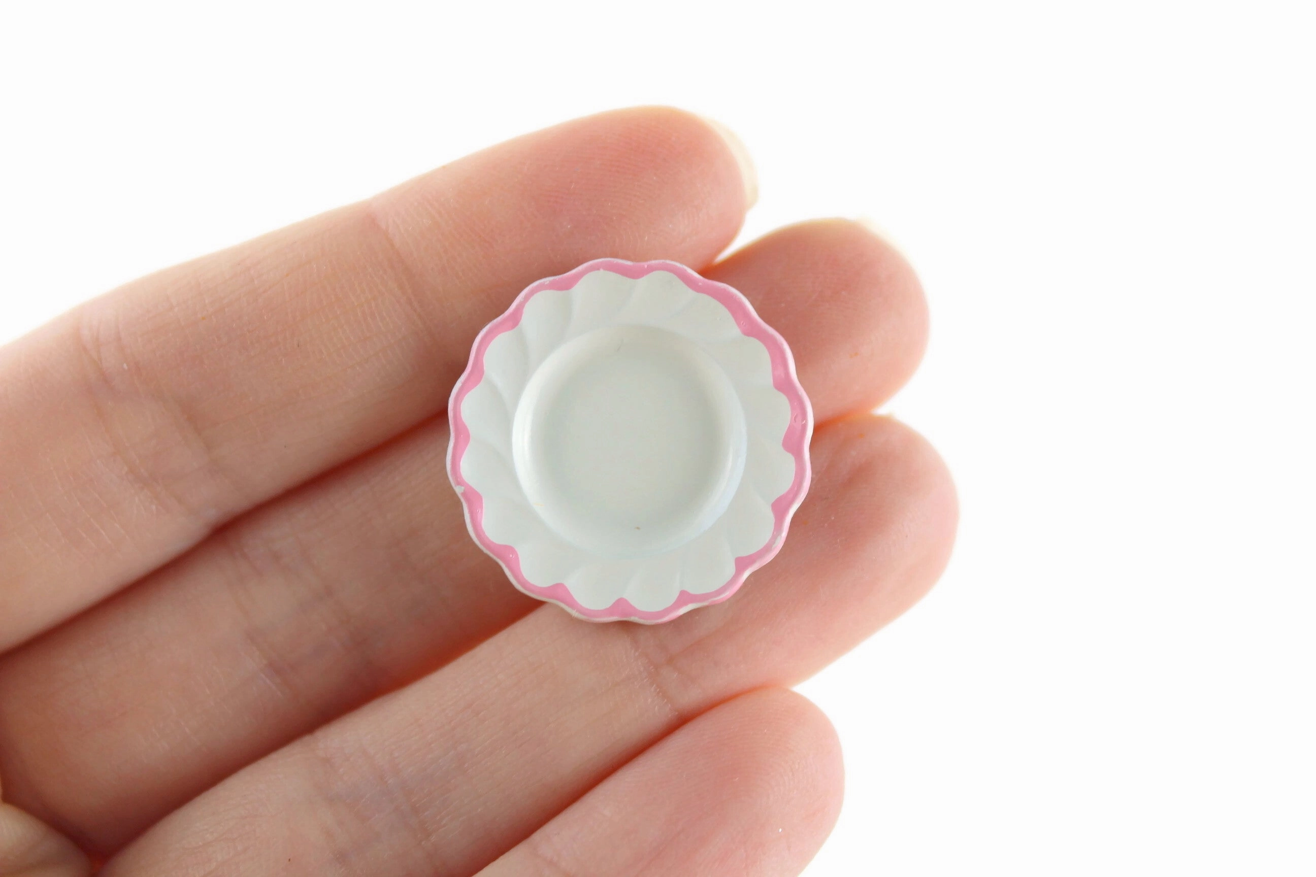 Vintage 1:12 Miniature Dollhouse White & Pink 12 Piece Dish Set, Service for 4
