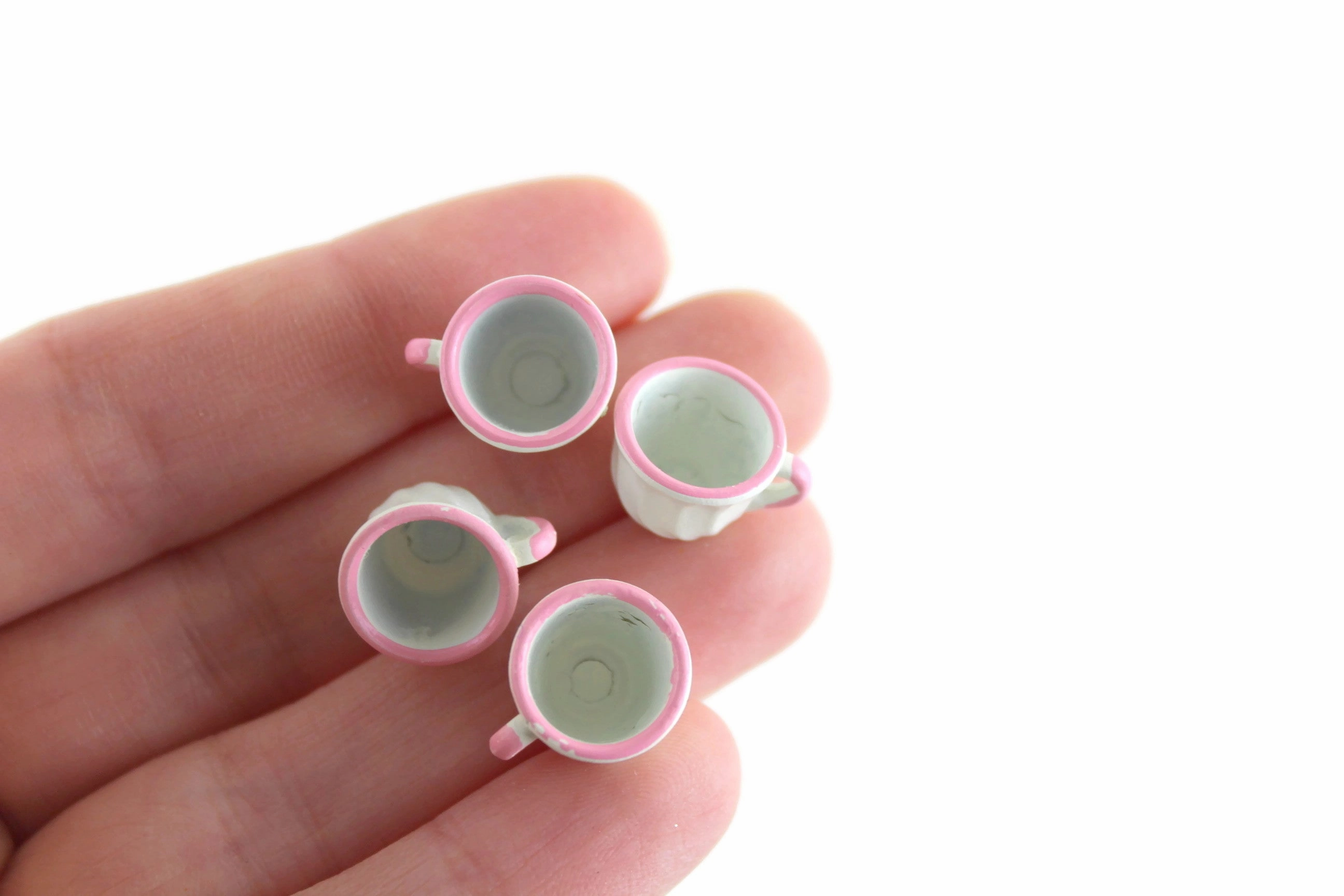 Vintage 1:12 Miniature Dollhouse White & Pink 12 Piece Dish Set, Service for 4