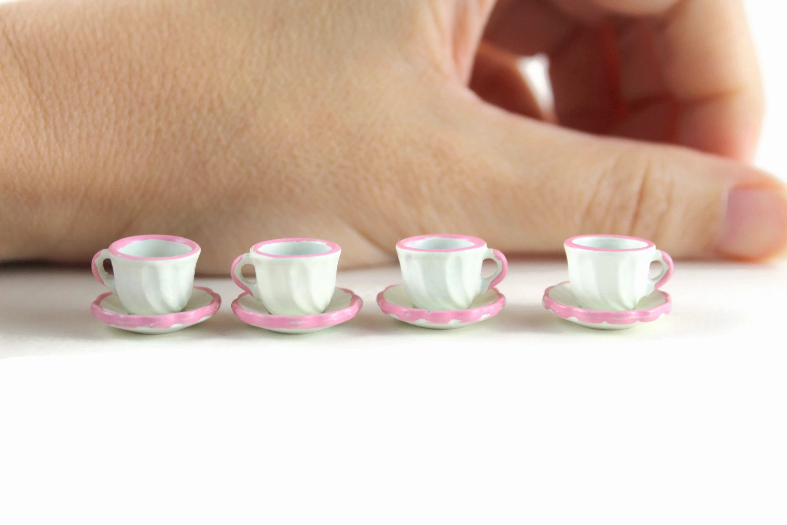 Vintage 1:12 Miniature Dollhouse White & Pink 12 Piece Dish Set, Service for 4