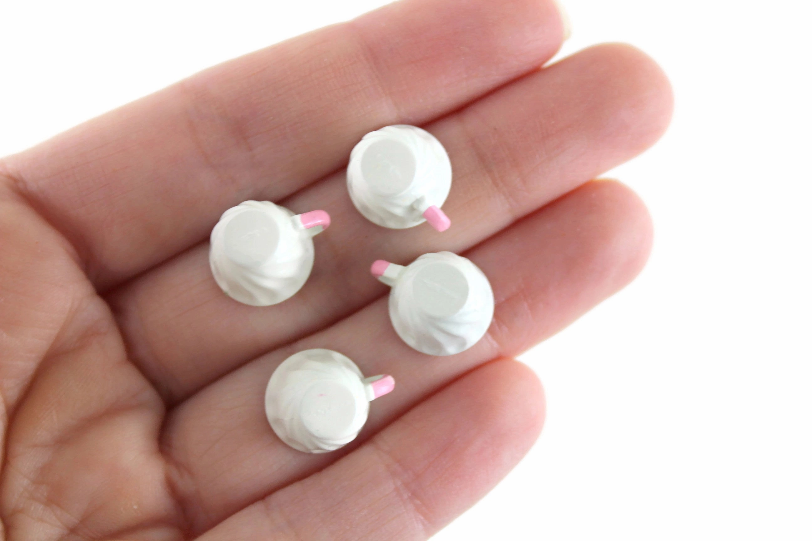 Vintage 1:12 Miniature Dollhouse White & Pink 12 Piece Dish Set, Service for 4
