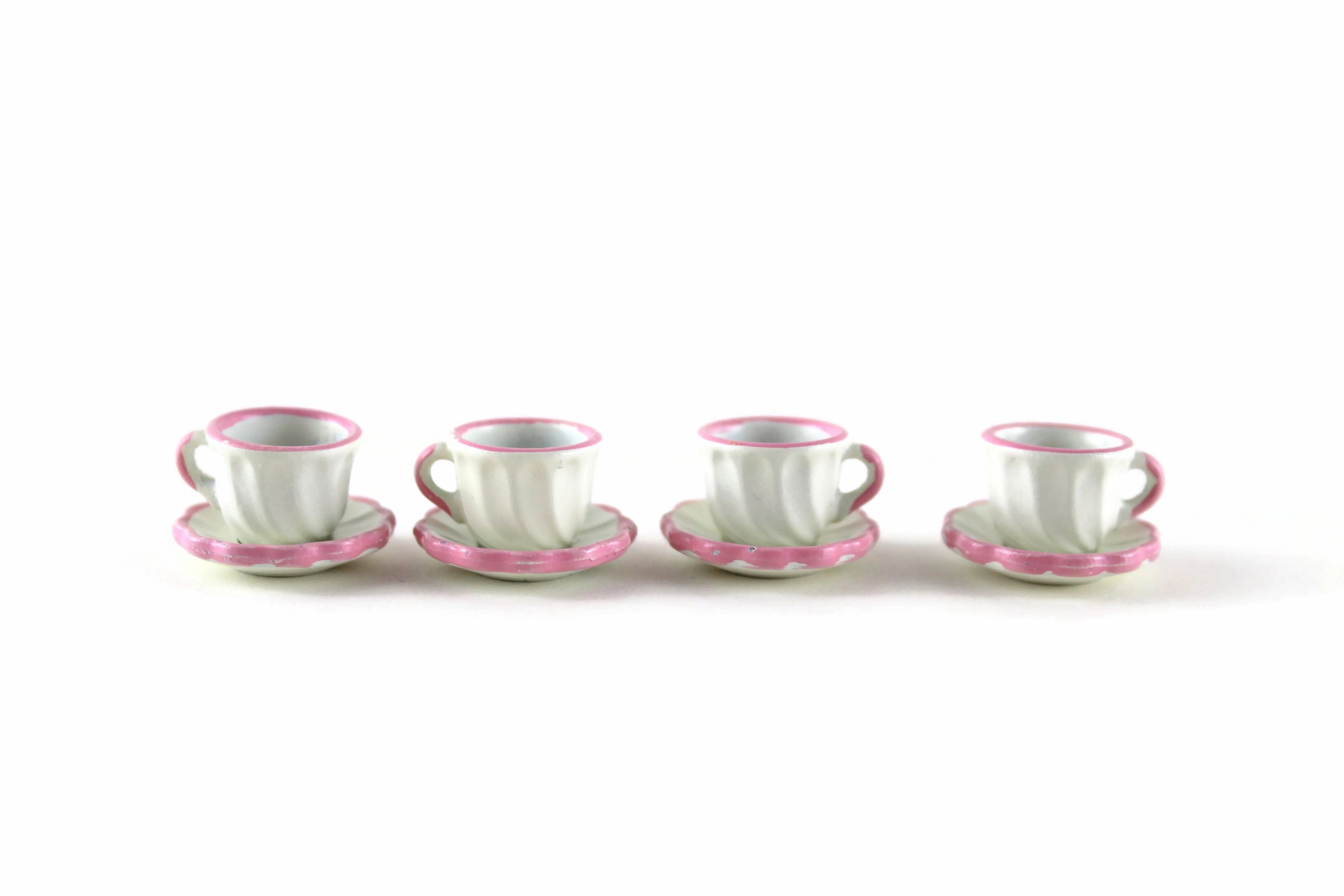 Vintage 1:12 Miniature Dollhouse White & Pink 12 Piece Dish Set, Service for 4