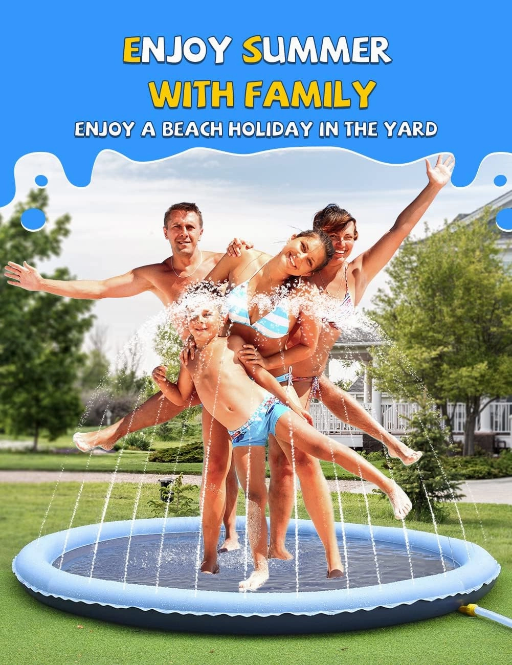 VISTOP Non-Slip Splash Pad for Kids and Dog, Thicken Sprinkler Pool Summer Outdoor Water Toys - Fun Backyard Fountain Play Mat for Baby Girls Boys Children or Pet Dog (97 inch, Blue&Blue)