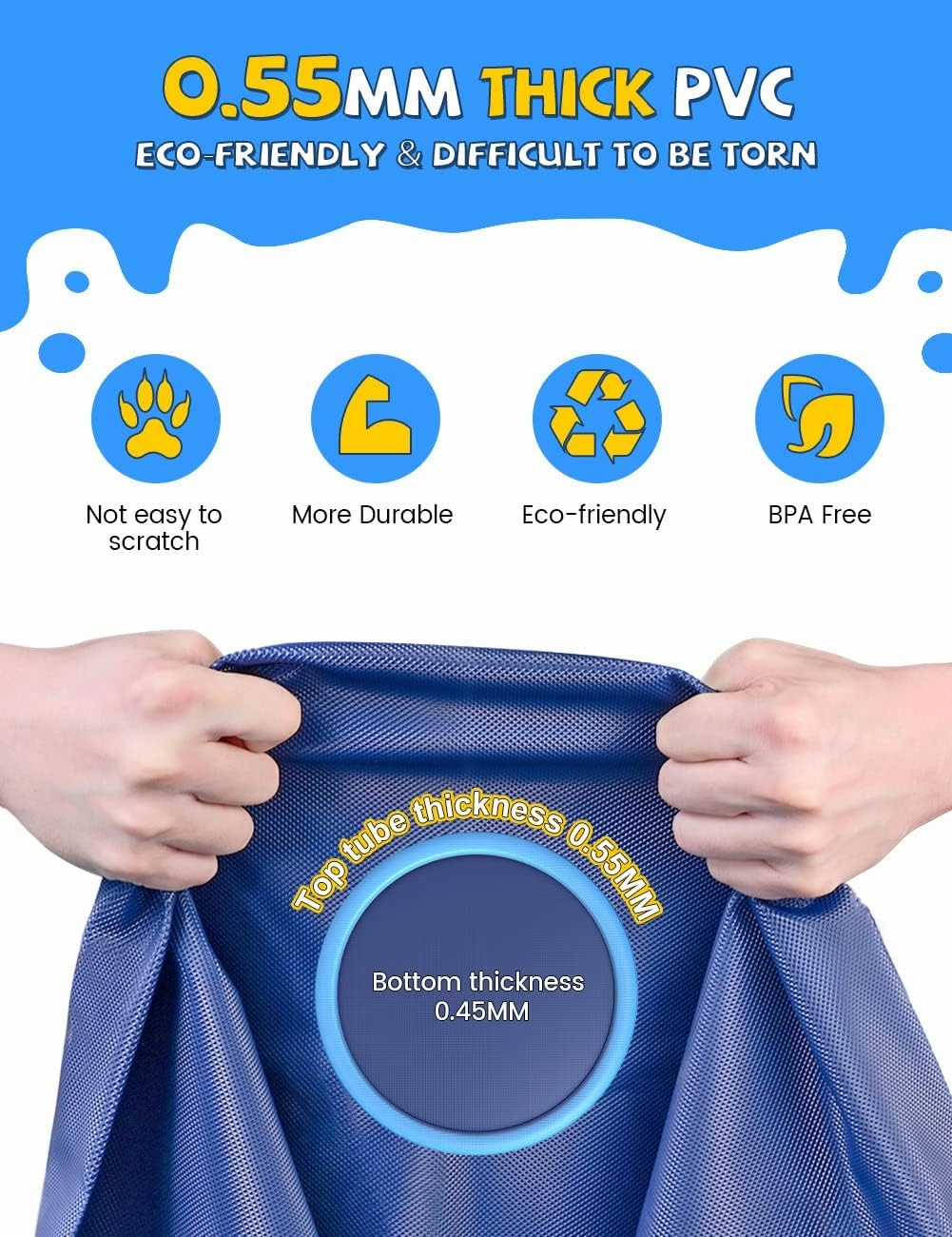 VISTOP Non-Slip Splash Pad for Kids and Dog, Thicken Sprinkler Pool Summer Outdoor Water Toys - Fun Backyard Fountain Play Mat for Baby Girls Boys Children or Pet Dog (97 inch, Blue&Blue)